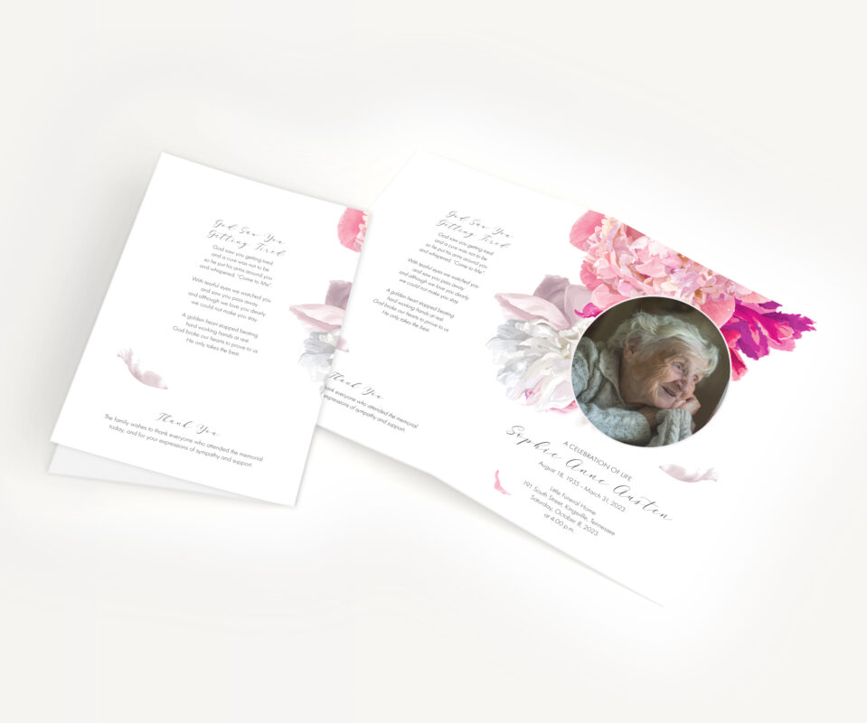 Beautiful Soft Peonies Funeral Program • Cherished Prints