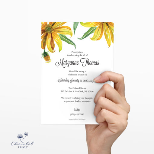 yellow watercolor daisies memorial card