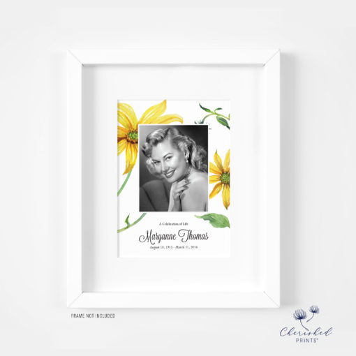 framed announcement yellow watercolor daisies