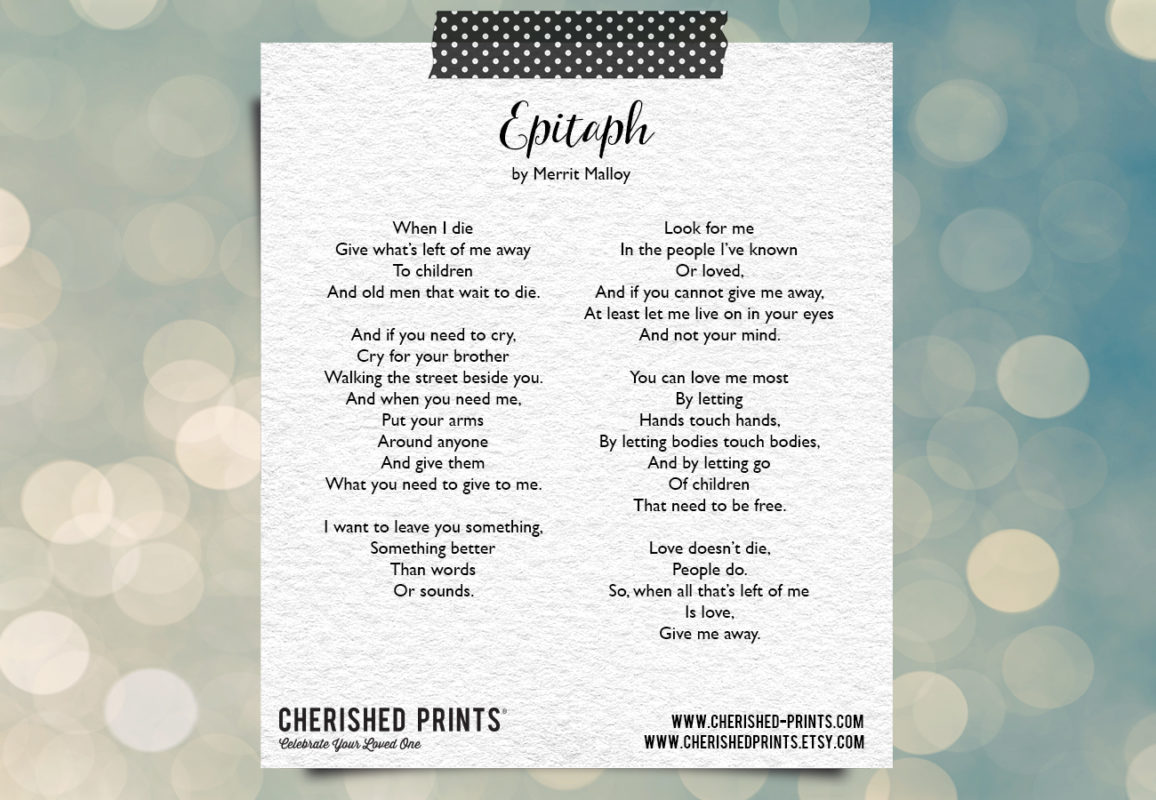 Epitaph Poem By Merrit Malloy Printable