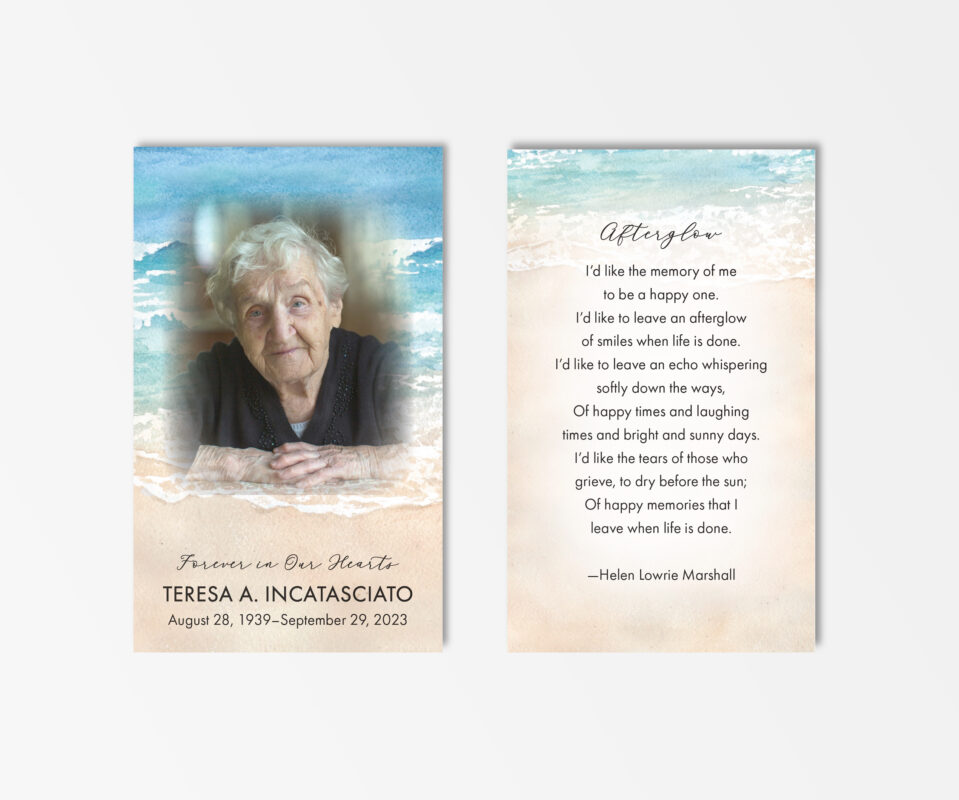 Beach Prayer Cards, Mass Cards, Funeral Cards, Memorial Cards ...