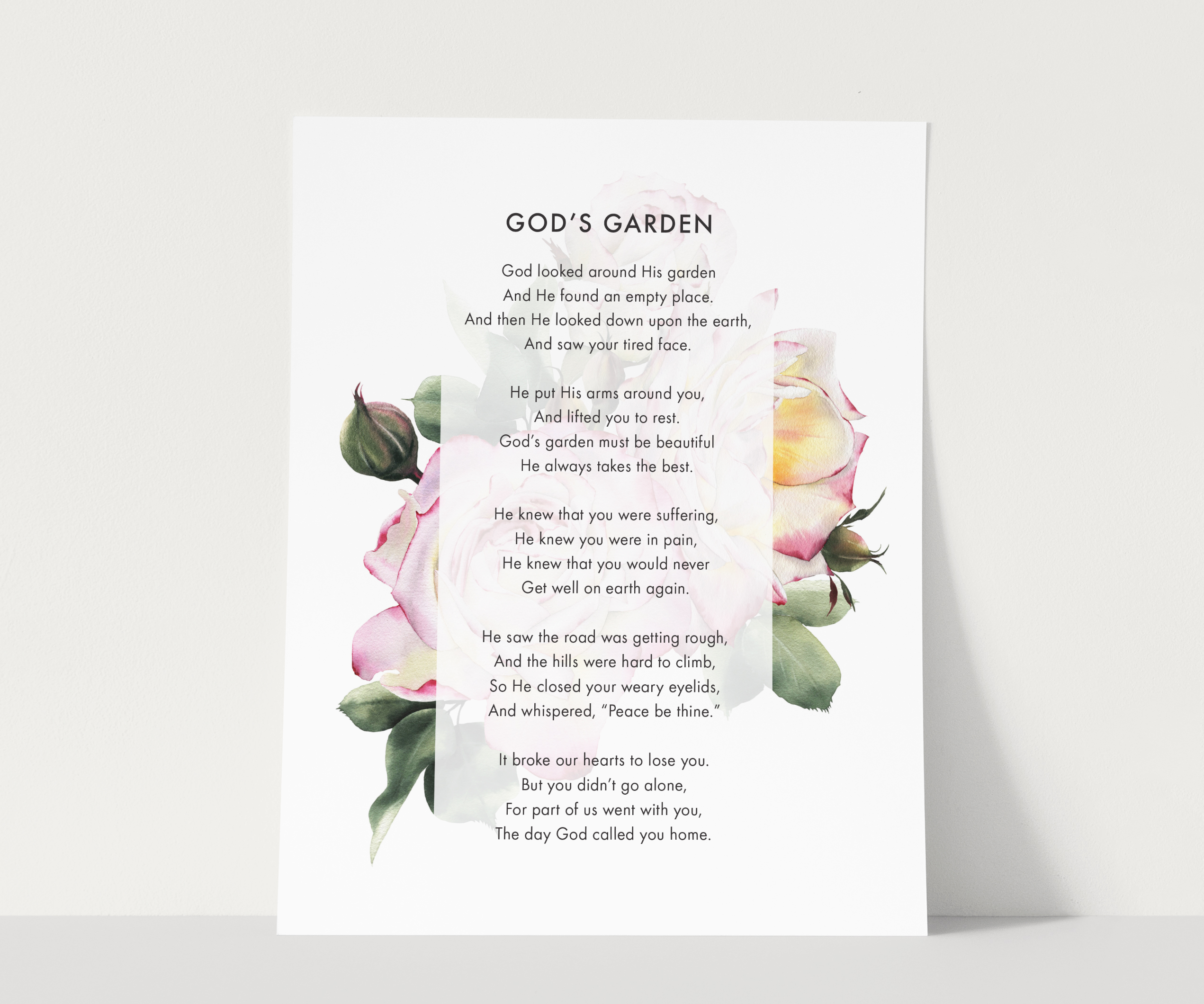 God's Garden Pink Rose Poem Print • Cherished Prints